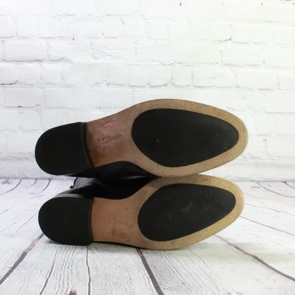 LL Bean Black Leather Side Zipper Knee High Riding Boots Size 9 Medium - Picture 9 of 9